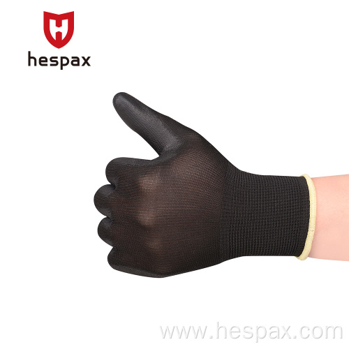 Hespax Black 13Gauge Nylon Antistatic PU Palm Gloves